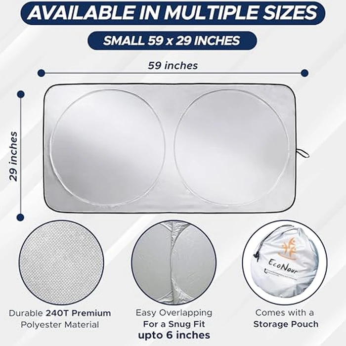 EcoNour Car Windshield Sun Shade | 2025 Upgraded Innovative No-Light-Pass Technology for Maximum Coverage | Foldable Sun Shade Keeps Your Vehicle Cool | Must-Have Car Accessories | Small (59" x 29") by EcoNour - Image 3