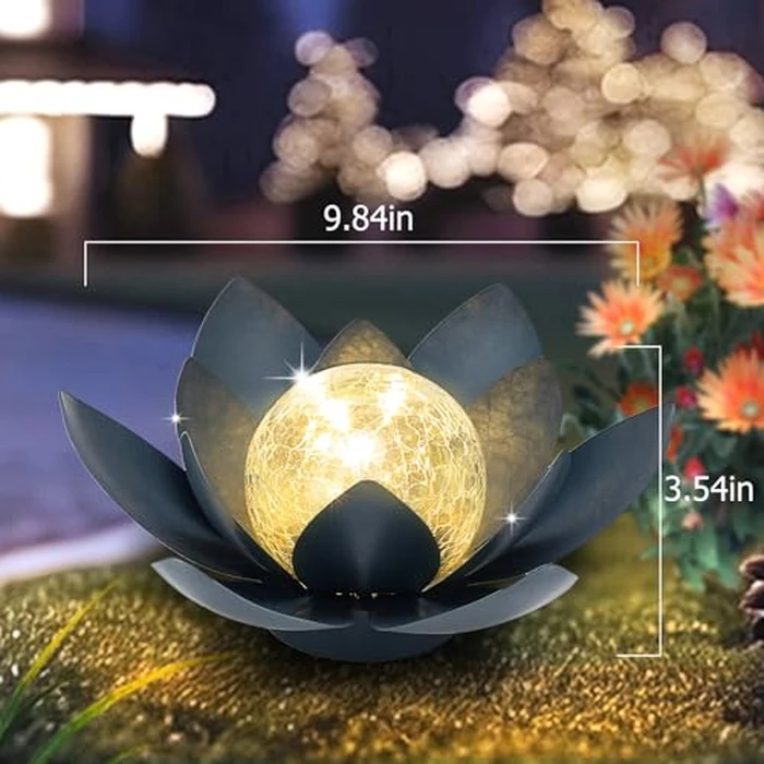 Huaxu Solar Lights Outdoor Garden Decor Crackle Glass Globe Lotus Flower Gray Metal Waterproof Light for Patio, Lawn, Walkway, Tabletop, Ground,Christmas Gifts for Mom,Women by Huaxu - Image 5