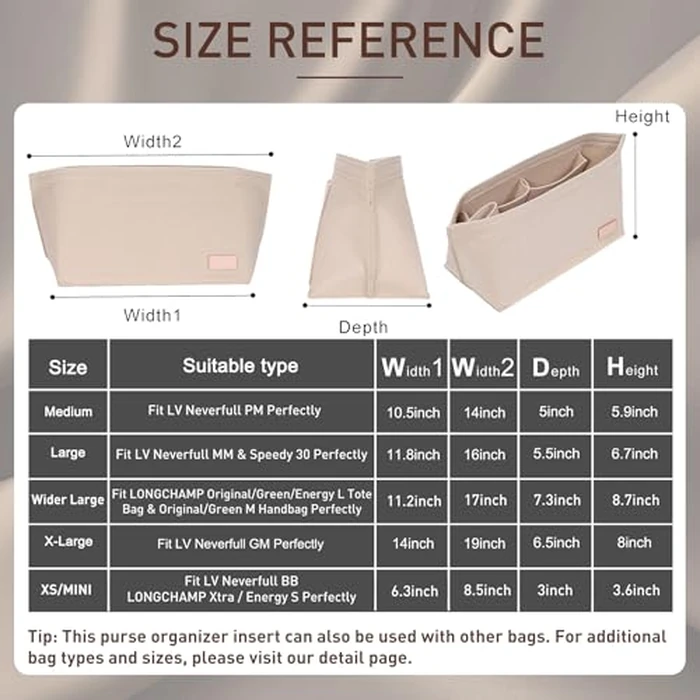 Doxo Purse Organizer Insert for Longchamp Le Pliage Tote, Large Bag Organizer with 8 Compartments, YKK Zipper Pocket Cup Holder, Handbag Shaper for Women, Fits Original/Green/Energy L Tote (Beige, WL) by Doxo - Image 2