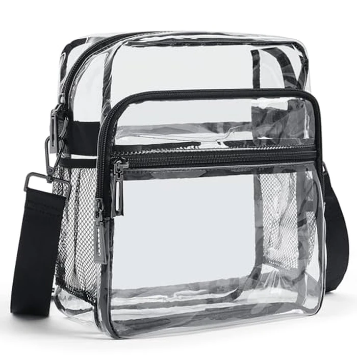 LATMAP Clear Bag for Stadium Events 12x6x12 Clear Purse with 3-Zipper Pockets Crossbody Handbag Tote for Concerts Sports,Black by LATMAP - Used - Like New condition