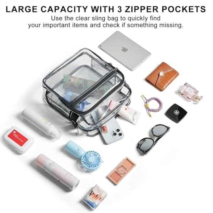 LATMAP Clear Bag for Stadium Events 12x6x12 Clear Purse with 3-Zipper Pockets Crossbody Handbag Tote for Concerts Sports,Black by LATMAP - Image 6