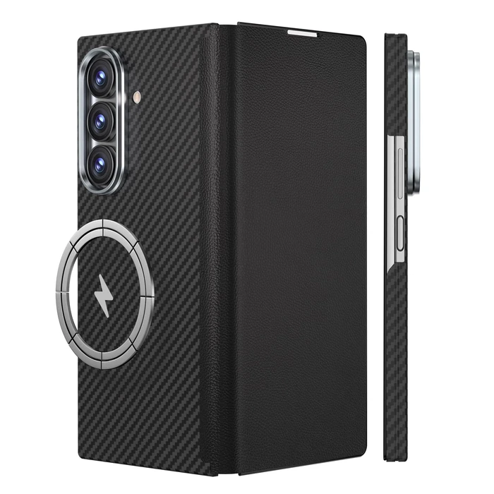 HelloDeere for 【3-in-1 Protection】 Samsung Galaxy Z Fold 7 Case with Kickstand: Military-Grade Drop Tested, Hinge & Camera Cover, Luxury Leather Texture Full Body Case (Black) by HelloDeere - Used - Very Good condition - US$63.16