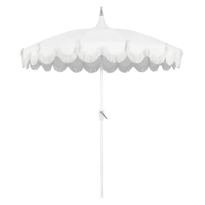 Funsite 7.5ft Pagoda Patio Umbrella with Fringe, UPF50+ Tassel Umbrella with Crank & Fiberglass Ribs, Holiday Outdoor Umbrella for Garden Pool Lawn Yard Table, White by Funsite - Image 1