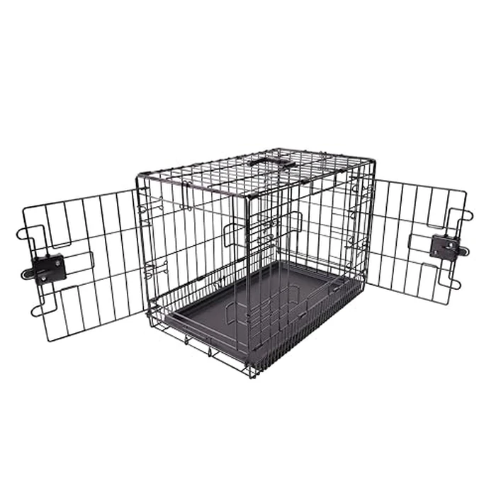 Amazon Basics Portable, Foldable Metal Wire Dog Crate with Removable Tray, Double Door, Divider Panel, 24" x 18" x 20", Black by Amazon Basics - Image 1