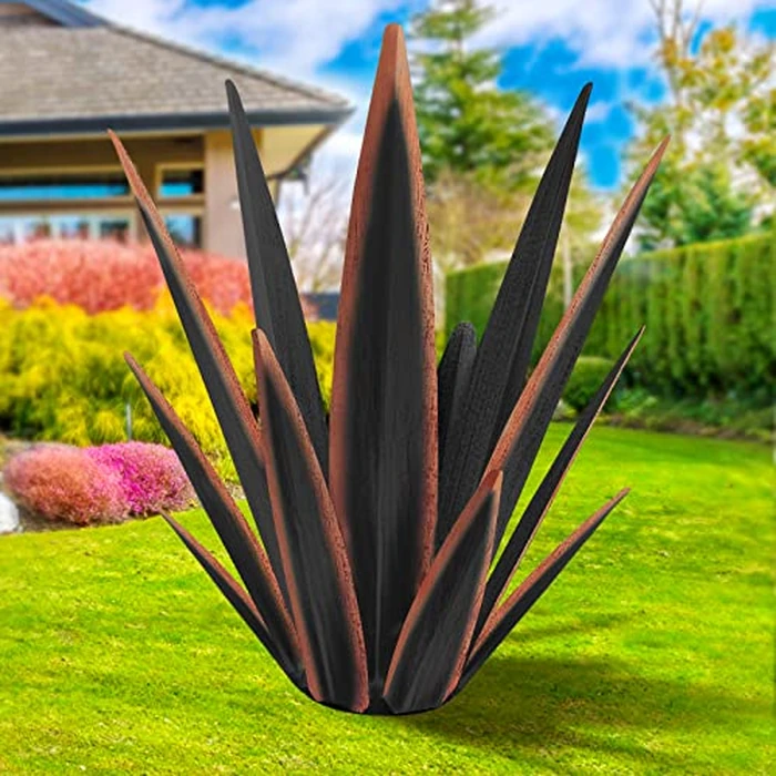 KODIBO Large Tequila Rustic Sculpture, Rustic Metal Agave Plants for Outdoor Patio Yard, Home Decor Hand Painted Metal Agave Garden Yard Statue, Outdoor Lawn Ornaments Yard Stakes (Black -L) by KODIBO - Used - Very Good condition - US$35.19