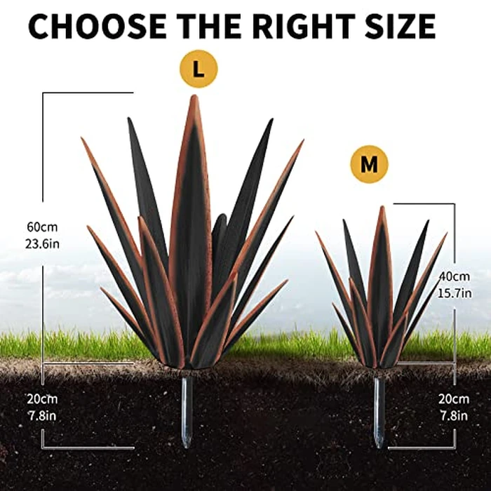 KODIBO Large Tequila Rustic Sculpture, Rustic Metal Agave Plants for Outdoor Patio Yard, Home Decor Hand Painted Metal Agave Garden Yard Statue, Outdoor Lawn Ornaments Yard Stakes (Black -L) by KODIBO - Image 2