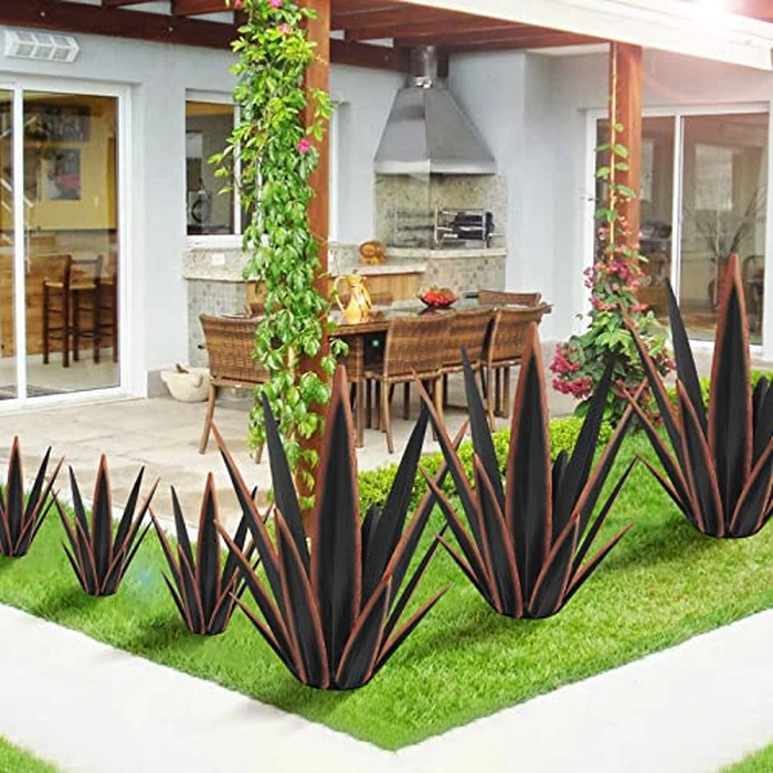 KODIBO Large Tequila Rustic Sculpture, Rustic Metal Agave Plants for Outdoor Patio Yard, Home Decor Hand Painted Metal Agave Garden Yard Statue, Outdoor Lawn Ornaments Yard Stakes (Black -L) by KODIBO - Image 3