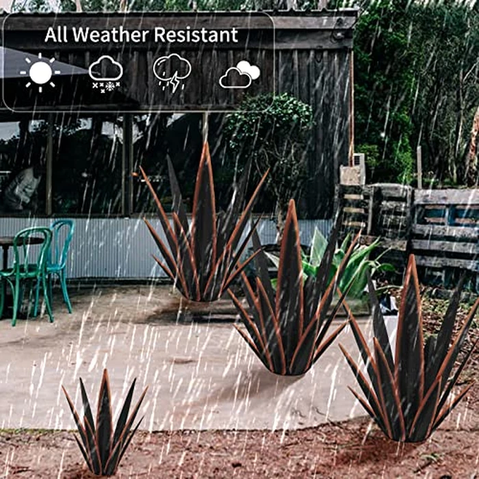 KODIBO Large Tequila Rustic Sculpture, Rustic Metal Agave Plants for Outdoor Patio Yard, Home Decor Hand Painted Metal Agave Garden Yard Statue, Outdoor Lawn Ornaments Yard Stakes (Black -L) by KODIBO - Image 5