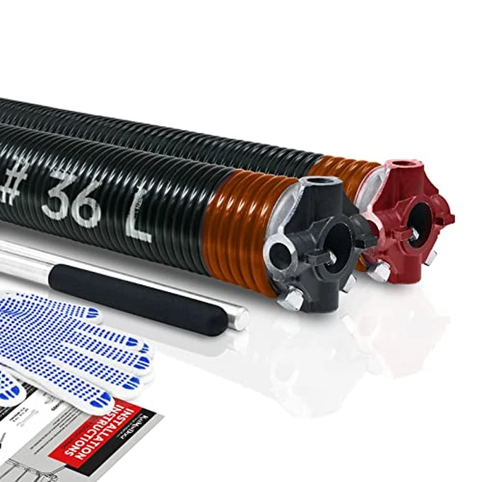Pair of 2" Garage Door Torsion Springs Set with Non-Slip Winding Bars&Gloves, High Quality Precision Electrophoresis Oil-Free Black Coated for Replacement, MIN 16,000 Cycles (0.273x2''x36'') by KaiMinDogz - Image 1
