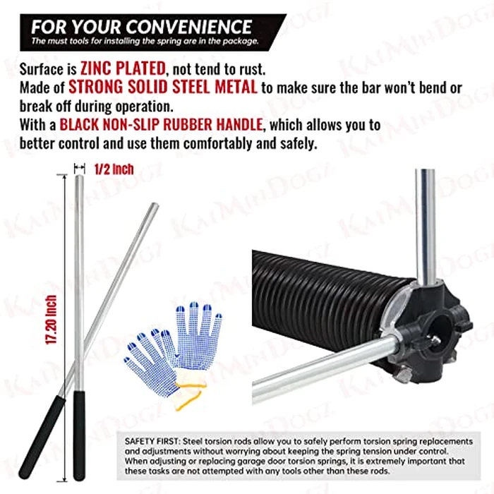 Pair of 2" Garage Door Torsion Springs Set with Non-Slip Winding Bars&Gloves, High Quality Precision Electrophoresis Oil-Free Black Coated for Replacement, MIN 16,000 Cycles (0.273x2''x36'') by KaiMinDogz - Image 5