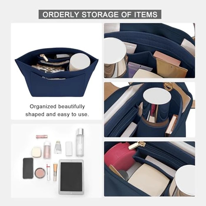 LOUKAYCCI Felt Purse Organizer Insert for Longchamp Le Pliage M Handbag Insert (Dark Blue, Medium) by LOUKAYCCI - Image 5