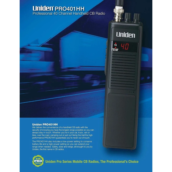 Uniden PRO401HH Professional Series 40 Channel Handheld CB Radio - Black by Uniden - Image 2