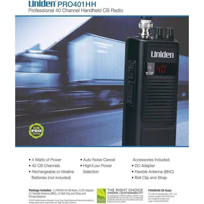 Uniden PRO401HH Professional Series 40 Channel Handheld CB Radio - Black by Uniden - Image 3
