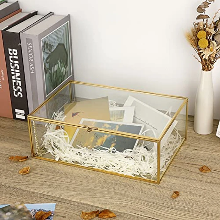 Hipiwe Vintage Glass Keepsake Box - Rectangle Jewelry Display Organizer, Vanity Lidded Home Decor Accent for Storage Trinket Rings Bracelet Rock - X-Large by Hipiwe - Image 2