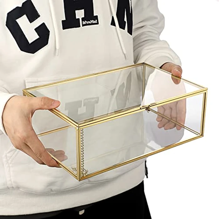 Hipiwe Vintage Glass Keepsake Box - Rectangle Jewelry Display Organizer, Vanity Lidded Home Decor Accent for Storage Trinket Rings Bracelet Rock - X-Large by Hipiwe - Image 5