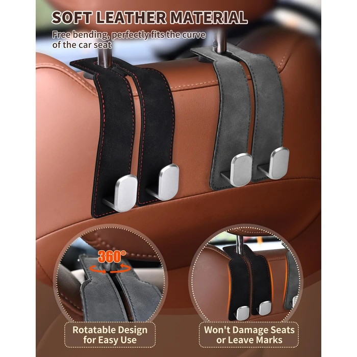 LQLAN Headrest Hooks for Car, 4 Pack Car Seat Back Organizer Storage Hook, Double Hook Car Seat Hooks for Hanger Purses and Bags, Leather Purse Holder for Car, Black by LQLAN - Image 3