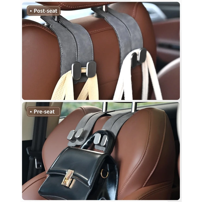 LQLAN Headrest Hooks for Car, 4 Pack Car Seat Back Organizer Storage Hook, Double Hook Car Seat Hooks for Hanger Purses and Bags, Leather Purse Holder for Car, Black by LQLAN - Image 7
