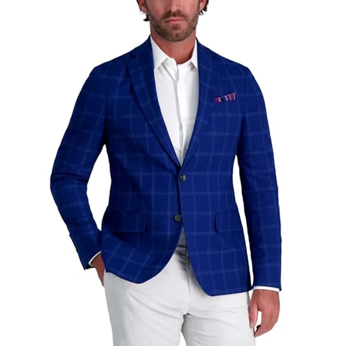Haggar J.M Slim Fit Slub Windowpane Sport Coat Blazer Indigo by Haggar - Image 1