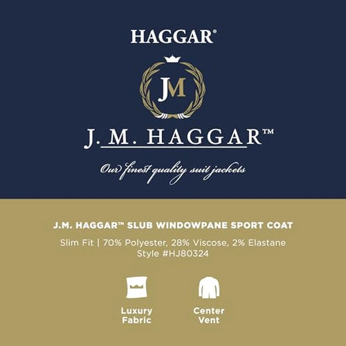 Haggar J.M Slim Fit Slub Windowpane Sport Coat Blazer Indigo by Haggar - Image 5