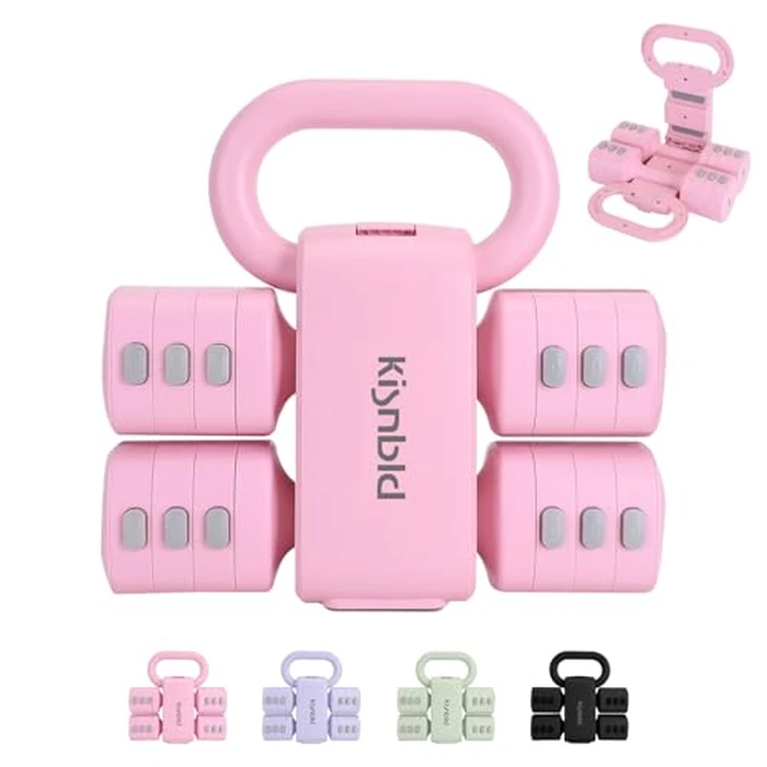 kisnbld Adjustable Dumbbell Set of 2, 2 in 1 Free Weights Dumbbells & Kettlebell Set for Women with Fast Adjustment, Each 2lb 3lb 4lb 5lb Hand Weights Set for Home Gym & Outdoor Exercise Training by kisnbld - Used - Very Good condition