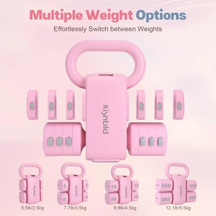 kisnbld Adjustable Dumbbell Set of 2, 2 in 1 Free Weights Dumbbells & Kettlebell Set for Women with Fast Adjustment, Each 2lb 3lb 4lb 5lb Hand Weights Set for Home Gym & Outdoor Exercise Training by kisnbld - Image 3