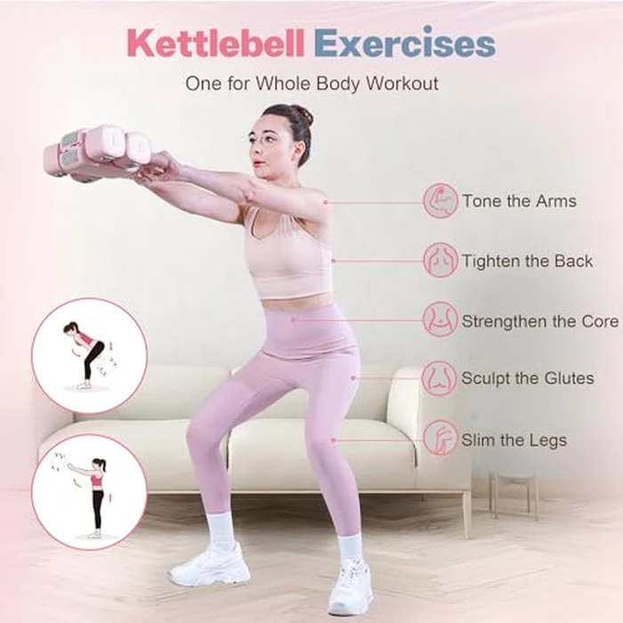 kisnbld Adjustable Dumbbell Set of 2, 2 in 1 Free Weights Dumbbells & Kettlebell Set for Women with Fast Adjustment, Each 2lb 3lb 4lb 5lb Hand Weights Set for Home Gym & Outdoor Exercise Training by kisnbld - Image 5