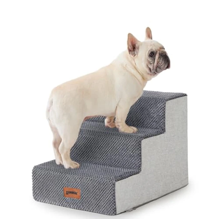 ZOMISIA Dog Steps for Couch - Pet Stairs for Small Dogs and Cats, Dog Steps with Non-Slip Bottom Grey 3 Steps, Grey by ZOMISIA - Used - Like New condition - US$24.99