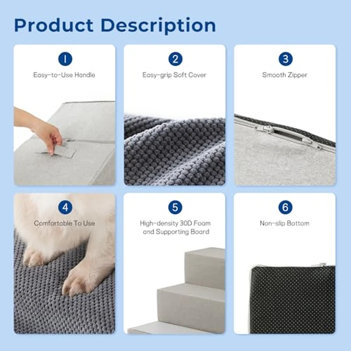 ZOMISIA Dog Steps for Couch - Pet Stairs for Small Dogs and Cats, Dog Steps with Non-Slip Bottom Grey 3 Steps, Grey by ZOMISIA - Image 5