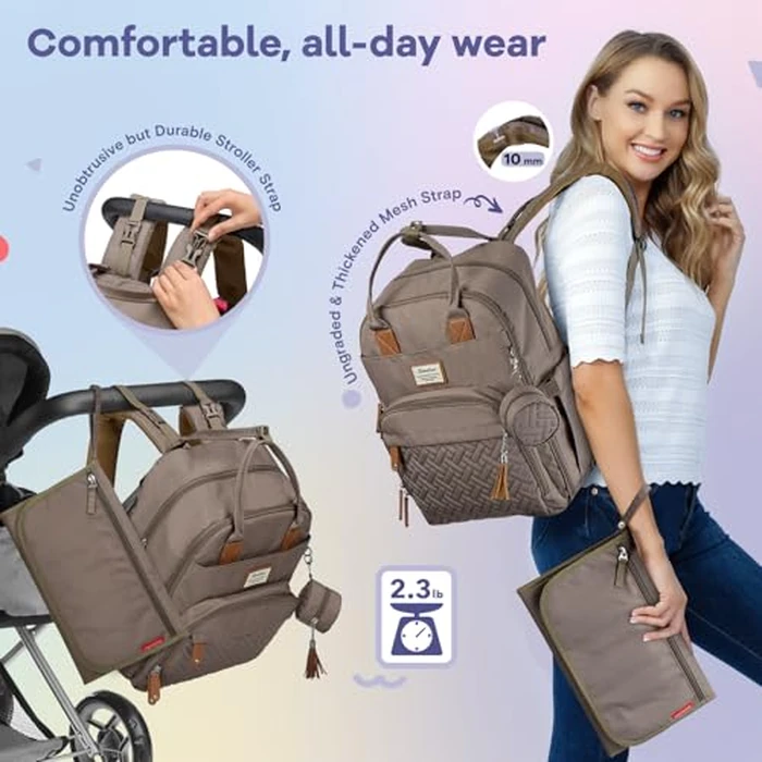 RUVALINO Diaper Bag Backpack, Multifunction Travel Pack Maternity Baby Changing Bags, Large Capacity, Waterproof, Khaki by RUVALINO - Image 5