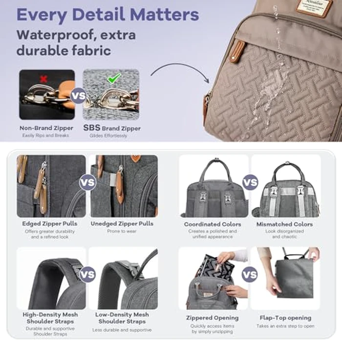 RUVALINO Diaper Bag Backpack, Multifunction Travel Pack Maternity Baby Changing Bags, Large Capacity, Waterproof, Khaki by RUVALINO - Image 6