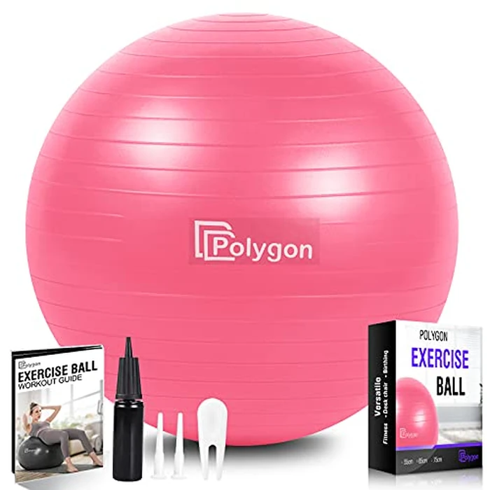 Polygon Exercise Ball, Professional Grade Anti-Burst Balance Ball for Yoga, Birthing, Stability, Core Exercise, Fitness, Workout Guide Included (Pink-65CM) by Polygon - Image 1