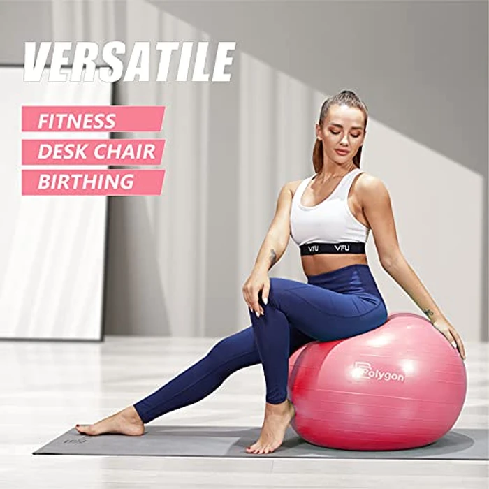 Polygon Exercise Ball, Professional Grade Anti-Burst Balance Ball for Yoga, Birthing, Stability, Core Exercise, Fitness, Workout Guide Included (Pink-65CM) by Polygon - Image 5