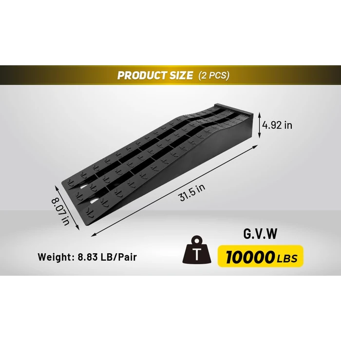 HOXWELL Portable Car Ramps for Oil Changes High Lift, Heavy Duty Low Profile Car Ramps for Jack Support, Vehicle Ramps for Garage, 31.5''x8.1''x4.9'', GVW 10000 LBS, 2PCS by HOXWELL - Image 2