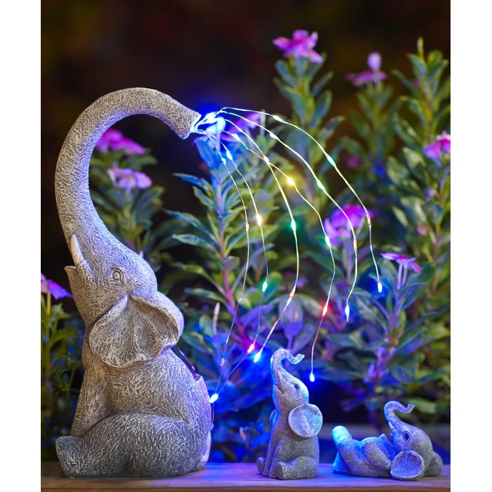 Qeeman Solar Elephant Statue Family Set 3Pcs: IP44 Weatherproof Outdoor Tricolour LED Lights Decor - Paths Patio Backyard Garden Sculpture Ornament for Mom Grandma Women by Qeeman - Used - Like New condition
