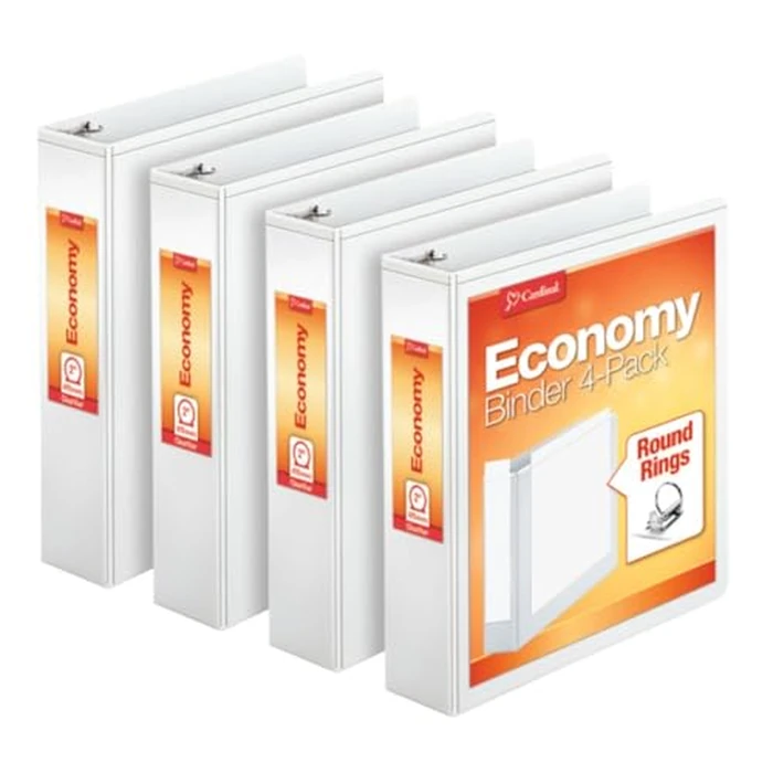 Cardinal 2 Inch 3 Ring Binders, White, 4 Pack, Round Ring Binder, Holds 475 Sheets, PVC Free, Customizable Covers, 2 Pocket View Binders for Office and School Organization by Cardinal - Used - Very Good condition