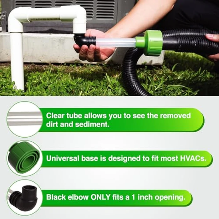 EZVAC - AC Drain Line Cleaner Adapter Evacuates & Unclog AC Drain Line - HVAC to PVC AC Drain Line Cleaner Tool - Universal Fit AC Drain Line Unclogger - AC Drain Line Cleaning Tool - Clear Visibility by EZVAC - Image 2