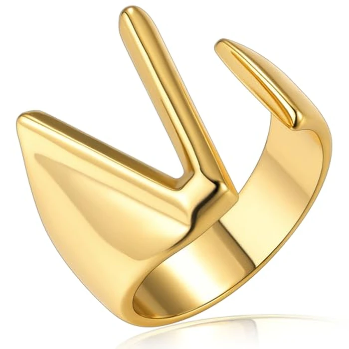 Harry Style Ring Initial V for Women, GoldChic Jewelry Women’s Gold Statement Ring Initials Open Ring 14k Gold Plated Letter Ring for Rapper by KeyStyle - Used - Like New condition - US$8.70