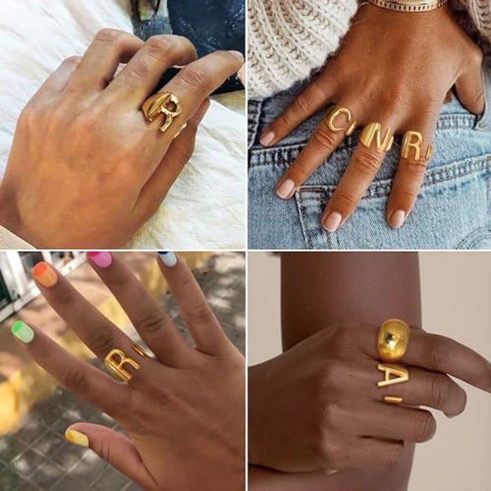 Harry Style Ring Initial V for Women, GoldChic Jewelry Women’s Gold Statement Ring Initials Open Ring 14k Gold Plated Letter Ring for Rapper by KeyStyle - Image 2