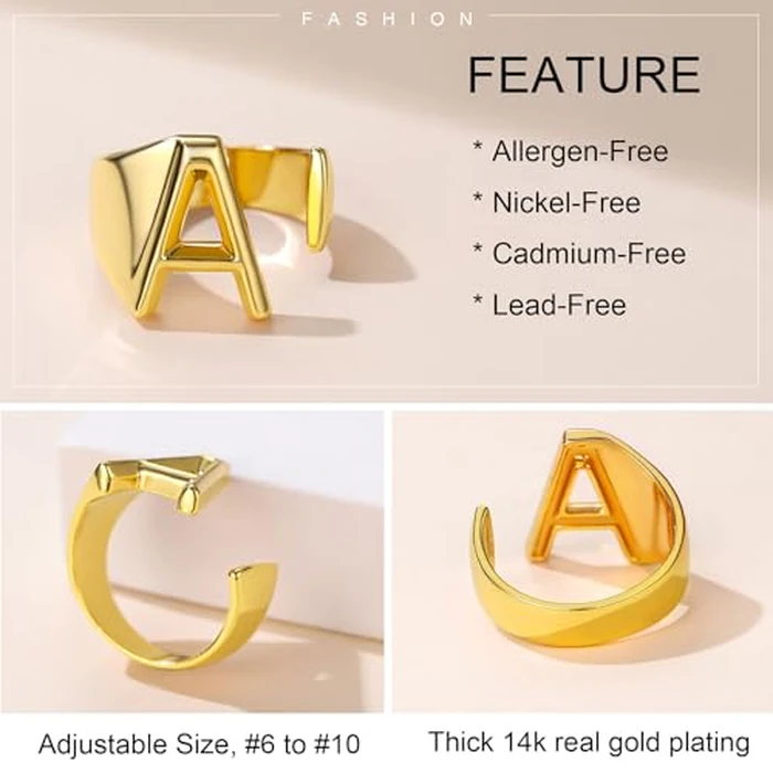 Harry Style Ring Initial V for Women, GoldChic Jewelry Women’s Gold Statement Ring Initials Open Ring 14k Gold Plated Letter Ring for Rapper by KeyStyle - Image 4