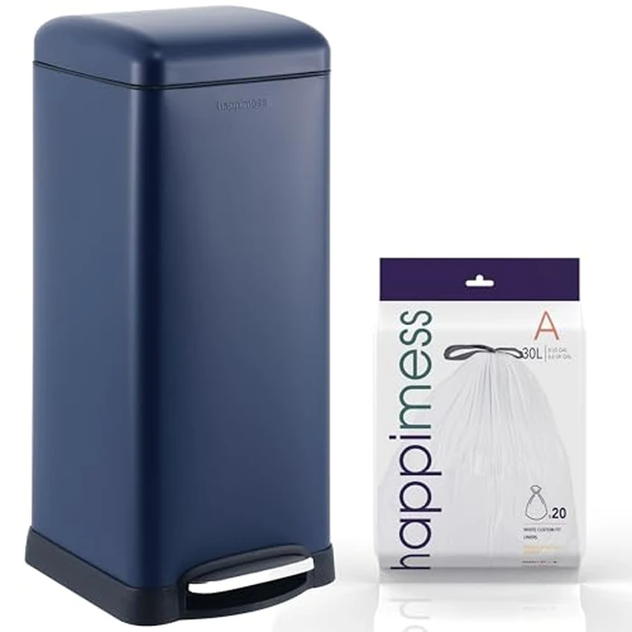 happimess HPM1007H Betty Retro 8-Gallon Step-Open Trash Can, Fingerprint Resistant, Modern, Minimalistic for Home, Kitchen, Laundry Room, Office, Bedroom, Bathroom, Denim Blue by happimess - Used - Acceptable condition - US$55.79