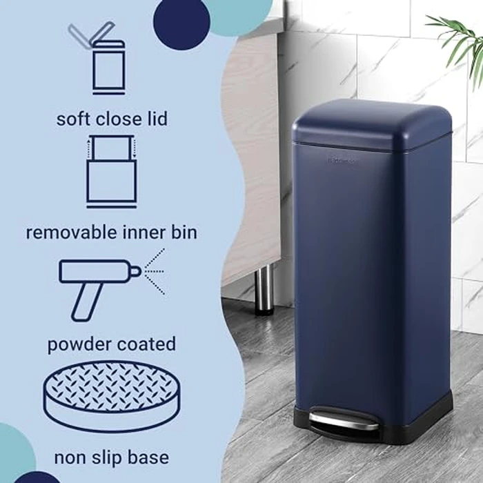 happimess HPM1007H Betty Retro 8-Gallon Step-Open Trash Can, Fingerprint Resistant, Modern, Minimalistic for Home, Kitchen, Laundry Room, Office, Bedroom, Bathroom, Denim Blue by happimess - Image 3