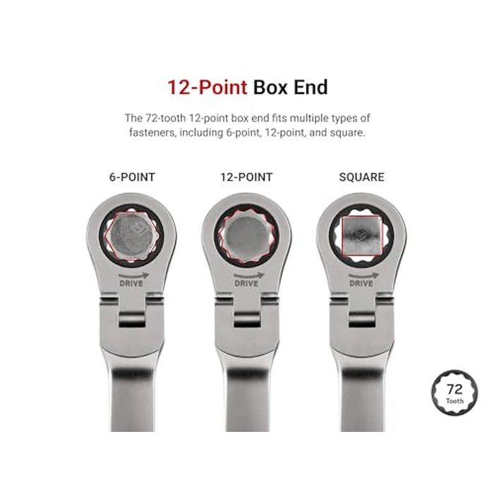 TEKTON 1/4 Inch Long Fixed/Flex Head 12-Point Ratcheting Box End Wrench | WRB35306 by TEKTON - Image 5