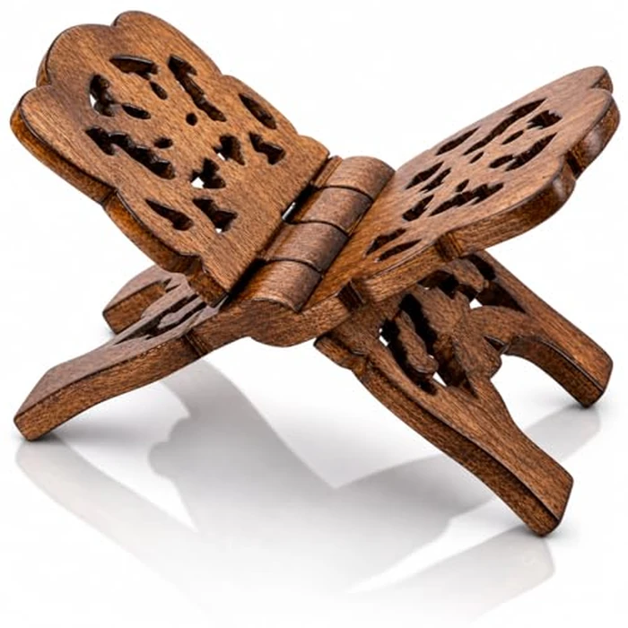 The Great Indian Bazaar Beautiful Handmade Wooden Prayer Book Display Stand Holder Rehal for Religious Holy Books Foldable Book Rest Home Decor Accents 12 (L) X 6 (W) Inches Medium Brown by The Great Indian Bazaar - Image 1