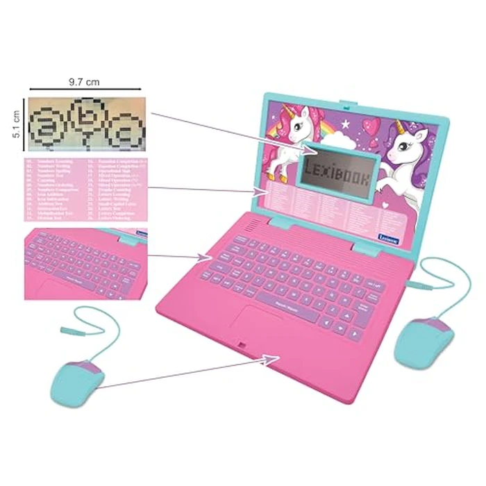 LEXiBOOK - Unicorn Educational and Bilingual Laptop Spanish/English - Toy for Children with 124 Activities to Learn Mathematics, Dactylography, Logic, Clock Reading, Play Games and Music - JC598UNIi2 by LEXiBOOK - Image 4