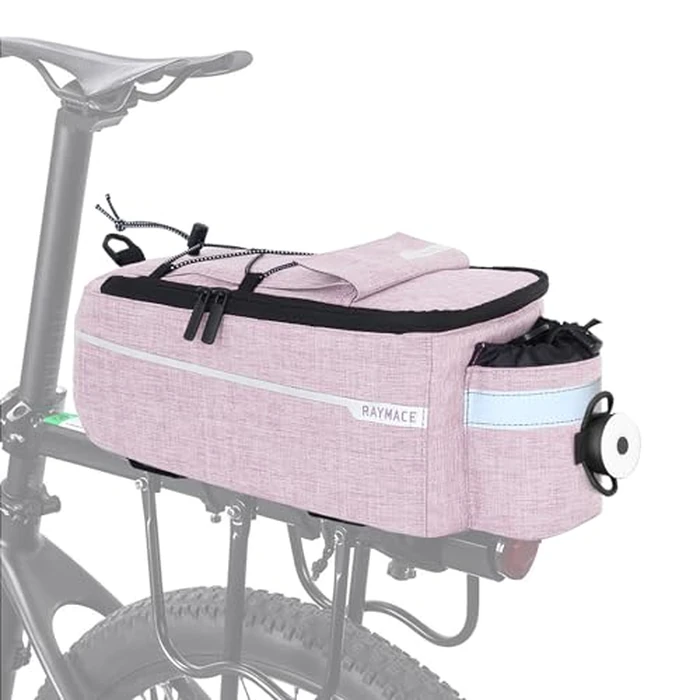 RAYMACE Bike Trunk Cooler Bag With Tail Light,Bicycle Rear Rack Bag Insulated Storage 8L,Pannier Bag (Pink) by RAYMACE - Image 1