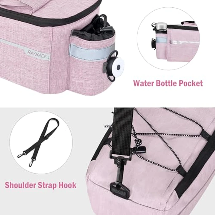 RAYMACE Bike Trunk Cooler Bag With Tail Light,Bicycle Rear Rack Bag Insulated Storage 8L,Pannier Bag (Pink) by RAYMACE - Image 6