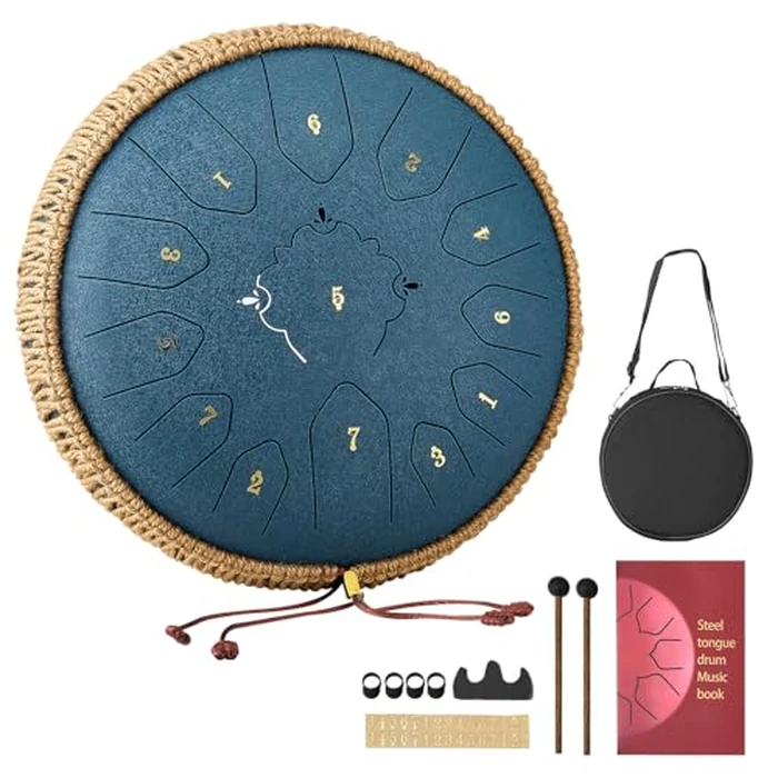 VEVOR Steel Tongue Drum, 12 in 13 Notes Rain Drum for Outside Garden, C Major Musical Drums with Music Book & Mallets, Percussion Instrument for Meditation Yoga Beginner Musical Education, Navy Blue by VEVOR - Used - Like New condition - US$36.20