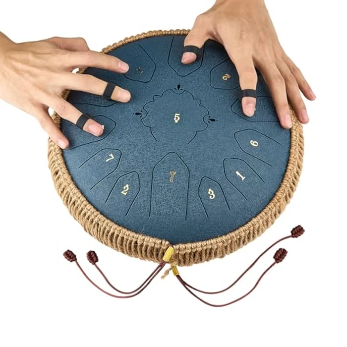 VEVOR Steel Tongue Drum, 12 in 13 Notes Rain Drum for Outside Garden, C Major Musical Drums with Music Book & Mallets, Percussion Instrument for Meditation Yoga Beginner Musical Education, Navy Blue by VEVOR - Image 3