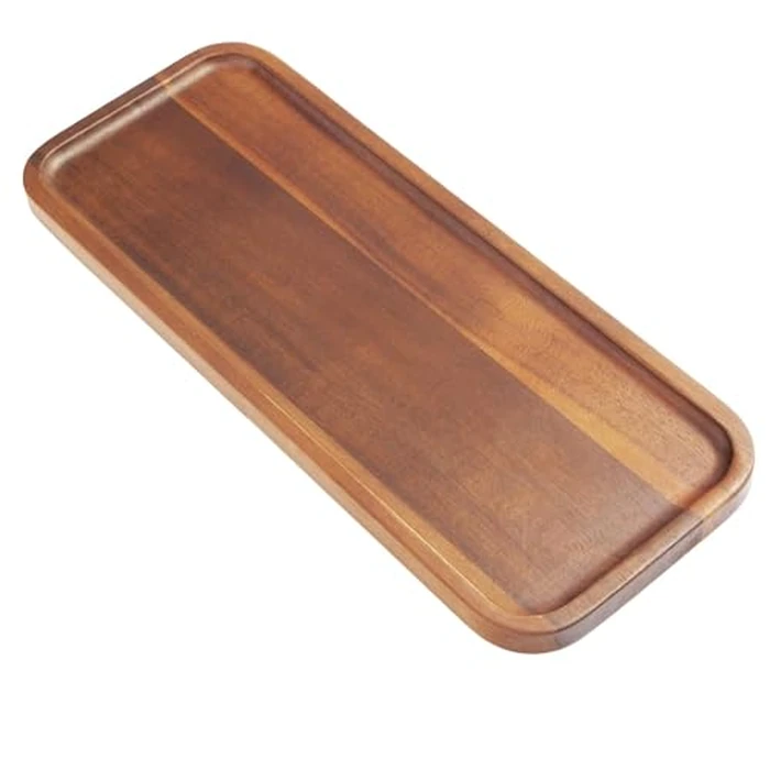 HOMKULA Small Solid Acacia Wood Serving Trays and Platters - Wooden Mini Charcuterie Boards, Rectangle Cheese Board for Food, Bathroom, Home Decor, Kitchen Counter, (14" x 5.5", 1 Pack) by HOMKULA - Used - Very Good condition