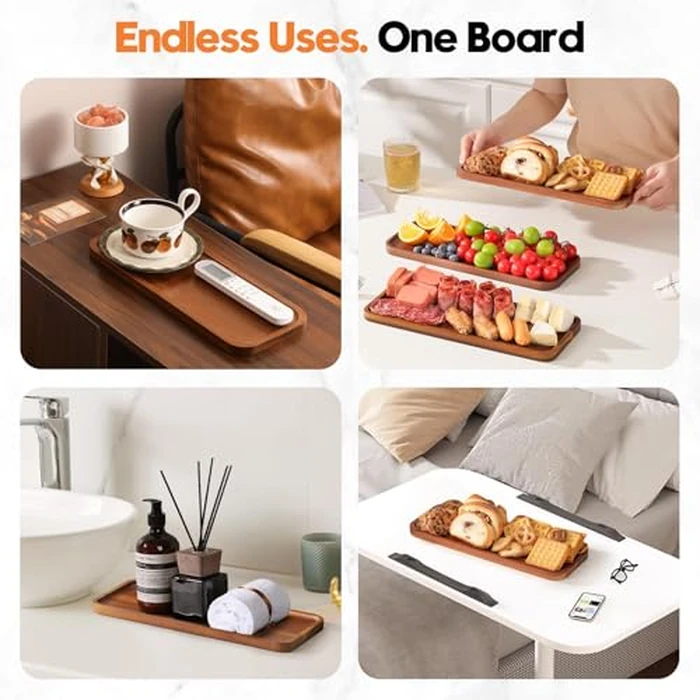 HOMKULA Small Solid Acacia Wood Serving Trays and Platters - Wooden Mini Charcuterie Boards, Rectangle Cheese Board for Food, Bathroom, Home Decor, Kitchen Counter, (14" x 5.5", 1 Pack) by HOMKULA - Image 4